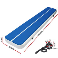 Thumbnail for Everfit 6X1M Inflatable Air Track Mat 20CM Thick with Pump Tumbling Gymnastics Blue