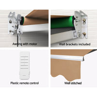 Thumbnail for Instahut Retractable Folding Arm Awning Motorised Outdoor Sunshade 4X3M Beige