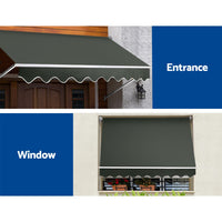 Thumbnail for Instahut Window Fixed Pivot Arm Awning Outdoor Blinds Retractable Patio 2.4X2.1M