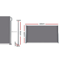 Thumbnail for Instahut Side Awning Sun Shade Outdoor Blinds Retractable Screen 1.4X3M GR