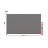 Thumbnail for Instahut Side Awning Sun Shade Outdoor Blinds Retractable Screen 1.8X3M Grey