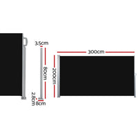 Thumbnail for Instahut Side Awning Sun Shade Outdoor Retractable Privacy Screen 2X3M Black