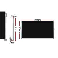 Thumbnail for Instahut Side Awning Outdoor Blinds Retractable Privacy Screen 2X3M Black 2pcs