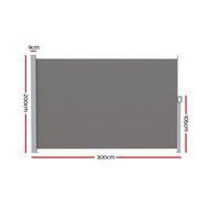 Thumbnail for Instahut Side Awning Sun Shade Outdoor Blinds Retractable Screen 2X3M Grey