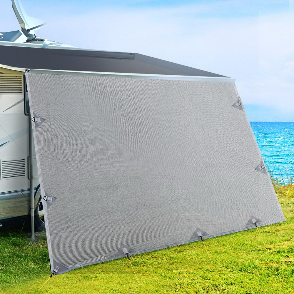 4.6M Caravan Privacy Screens 1.95m Roll Out Awning End Wall Side Sun Shade