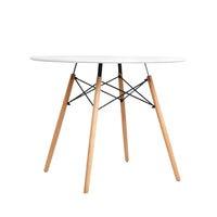 Thumbnail for Artiss Dining Table Round 4 Seater Replica Tables Cafe Timber White 90cm