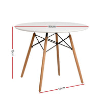 Thumbnail for Artiss Dining Table Round 4 Seater Replica Tables Cafe Timber White 90cm