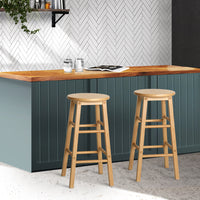 Thumbnail for Artiss Set of 2 Beech Wood Backless Bar Stools - Natural