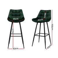 Thumbnail for Artiss Set of 2 Velvet Bar Stools - Green