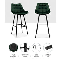 Thumbnail for Artiss Set of 2 Velvet Bar Stools - Green