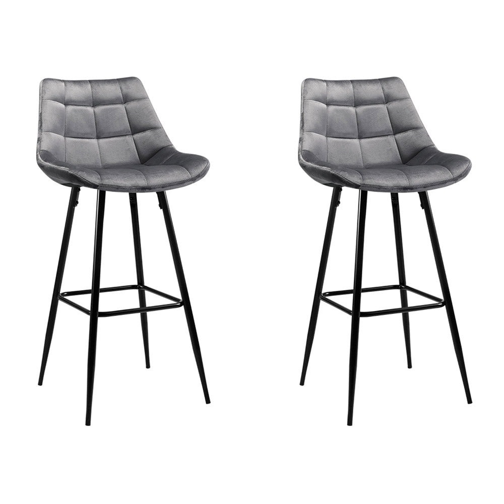 Artiss Set of 2 Velvet Bar Stools - Grey