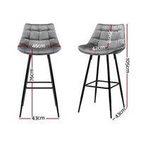 Thumbnail for Artiss Set of 2 Velvet Bar Stools - Grey