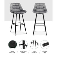 Thumbnail for Artiss Set of 2 Velvet Bar Stools - Grey