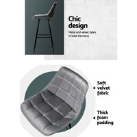 Thumbnail for Artiss Set of 2 Velvet Bar Stools - Grey