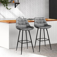 Thumbnail for Artiss Set of 2 Velvet Bar Stools - Grey