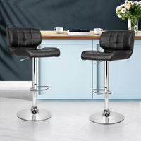 Thumbnail for Artiss Set of 2 PU Leather Gas Lift Bar Stools - Black and Chrome