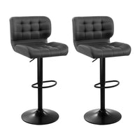 Thumbnail for Artiss Set of 2 Kitchen Bar Stools Gas Lift Plush PU Leather - Black and Grey