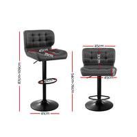 Thumbnail for Artiss Set of 2 Kitchen Bar Stools Gas Lift Plush PU Leather - Black and Grey