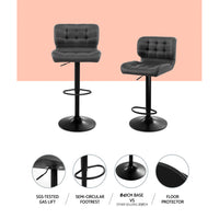 Thumbnail for Artiss Set of 2 Kitchen Bar Stools Gas Lift Plush PU Leather - Black and Grey