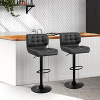 Thumbnail for Artiss Set of 2 Kitchen Bar Stools Gas Lift Plush PU Leather - Black and Grey