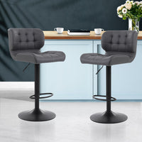 Thumbnail for Artiss Set of 2 Kitchen Bar Stools Gas Lift Plush PU Leather - Black and Grey