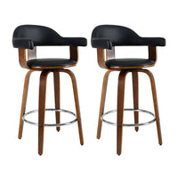 Thumbnail for Artiss Set of 2 Bar Stools PU Leather Wooden Swivel - Wood, Chrome and Black