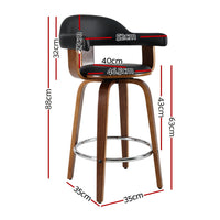 Thumbnail for Artiss Set of 2 Bar Stools PU Leather Wooden Swivel - Wood, Chrome and Black