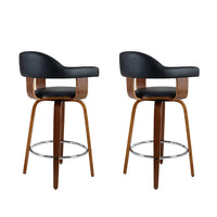 Thumbnail for Artiss Set of 2 Bar Stools PU Leather Wooden Swivel - Wood, Chrome and Black