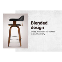 Thumbnail for Artiss Set of 2 Bar Stools PU Leather Wooden Swivel - Wood, Chrome and Black