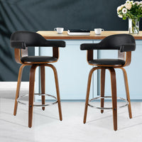 Thumbnail for Artiss Set of 2 Bar Stools PU Leather Wooden Swivel - Wood, Chrome and Black