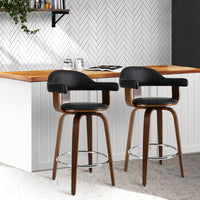 Thumbnail for Artiss Set of 2 Bar Stools PU Leather Wooden Swivel - Wood, Chrome and Black