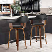 Thumbnail for Artiss Set of 2 Bar Stools PU Leather Wooden Swivel - Wood, Chrome and Black