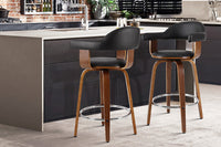 Thumbnail for Artiss Set of 2 Bar Stools PU Leather Wooden Swivel - Wood, Chrome and Black