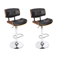 Thumbnail for Artiss Set of 2 Wooden Gas Lift Bar Stools - Black and Chrome