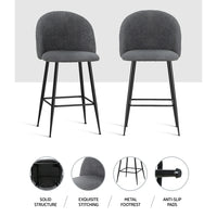 Thumbnail for Artiss Set of 2 Bar Stools Kitchen Dining Chair Stool Chairs Sherpa Boucle Charcoal