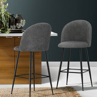 Thumbnail for Artiss Set of 2 Bar Stools Kitchen Dining Chair Stool Chairs Sherpa Boucle Charcoal