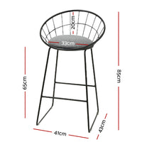 Thumbnail for Artiss Set of 2 Bar Stools Steel Fabric - Grey and Black