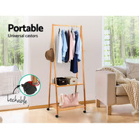 Thumbnail for Artiss Bamboo Hanger Stand Wooden Clothes Rack Display Shelf