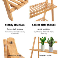 Thumbnail for Artiss Bamboo Wooden Ladder Shelf Plant Stand Foldable