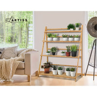 Thumbnail for Artiss Bamboo Wooden Ladder Shelf Plant Stand Foldable