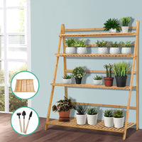 Thumbnail for Artiss Bamboo Wooden Ladder Shelf Plant Stand Foldable