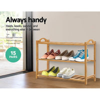 Thumbnail for Artiss 3 Tiers Bamboo Shoe Rack Storage Organiser Wooden Shelf Stand Shelves