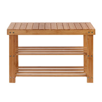 Thumbnail for Artiss Bamboo Shoe Rack Wooden Seat Bench Organiser Shelf Stool