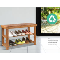 Thumbnail for Artiss Bamboo Shoe Rack Wooden Seat Bench Organiser Shelf Stool