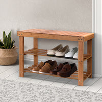 Thumbnail for Artiss Bamboo Shoe Rack Wooden Seat Bench Organiser Shelf Stool