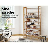 Thumbnail for Artiss 10-Tier Bamboo Shoe Rack Wooden Shelf Stand Storage Organizer