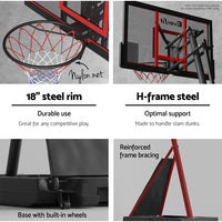 Thumbnail for Everfit Portable Basketball Hoop Stand System Height Adjustable Net Ring Red