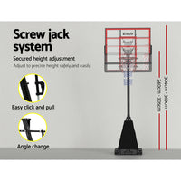 Thumbnail for Everfit Portable Basketball Hoop Stand System Height Adjustable Net Ring Red