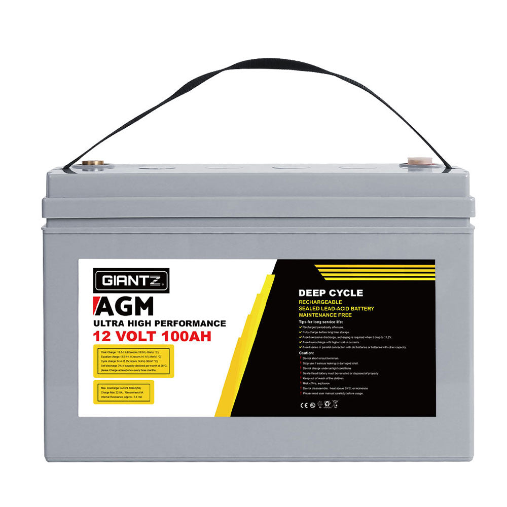 Giantz AGM Deep Cycle Battery 12V 100Ah Marine Sealed Power Portable Solar x2