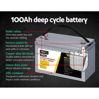 Thumbnail for Giantz AGM Deep Cycle Battery 12V 100Ah Marine Sealed Power Portable Solar x2